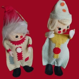 Vtg clowns felt christmas ornaments set of 2